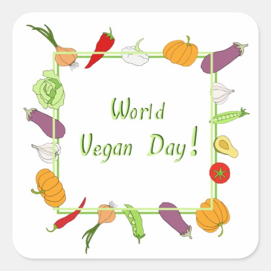 ワールドベジタリアンデイミニマリストかわいい スクエアシール (正面)
