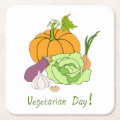 ワールドベジタリアンデイミニマリストかわいい スクエアペーパーコースター (正面)