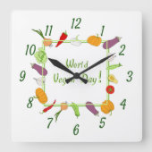ワールドベジタリアンデイミニマリストかわいい スクエア壁時計 (正面)