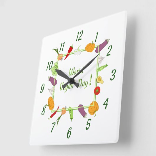 ワールドベジタリアンデイミニマリストかわいい スクエア壁時計 (傾斜)