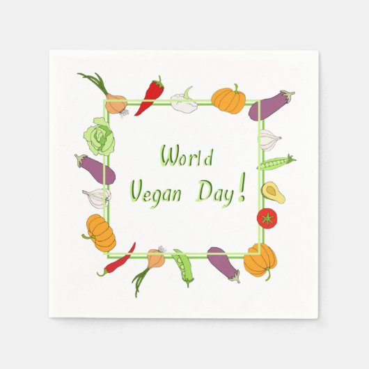 ワールドベジタリアンデイミニマリストかわいい スタンダードカクテルナプキン (正面)