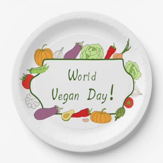 ワールドベジタリアンデイミニマリストかわいい ペーパープレート (正面)