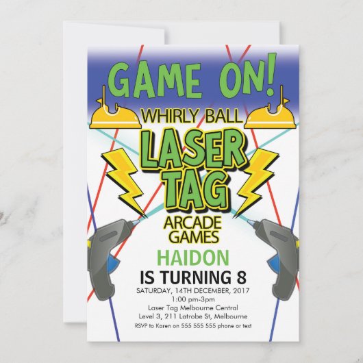 ワールドボール レーザータグ アーケードゲーム バースデー 招待状 (正面)