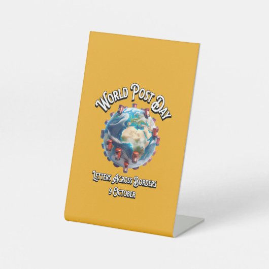 ワールドポストデー。文字の向縁ど側 台座サイン (正面)