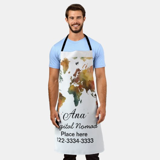 ワールドマップあなたの名前を追加文字場所市内電話 エプロン (着用した状態)