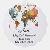 ワールドマップあなたの名前を追加文字場所市内電話 オーナメントカード (裏面)