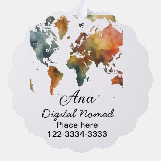 ワールドマップあなたの名前を追加文字場所市内電話 オーナメントカード (裏面)