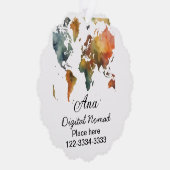 ワールドマップあなたの名前を追加文字場所市内電話 オーナメントカード (右)