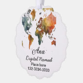 ワールドマップあなたの名前を追加文字場所市内電話 オーナメントカード (左)