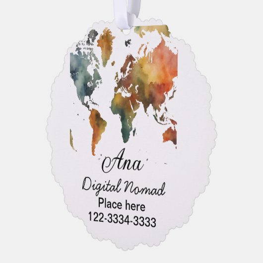 ワールドマップあなたの名前を追加文字場所市内電話 オーナメントカード (左)