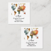 ワールドマップあなたの名前を追加文字場所市内電話 スクエア名刺 (正面/裏面)