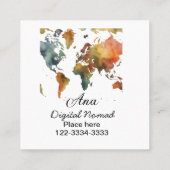 ワールドマップあなたの名前を追加文字場所市内電話 スクエア名刺 (裏面)