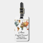 ワールドマップあなたの名前を追加文字場所市内電話 ラゲッジタグ (正面縦)