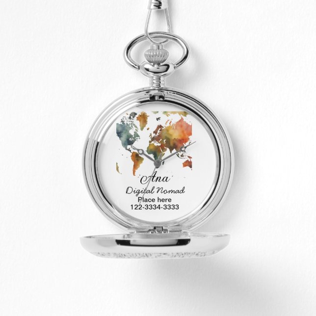 ワールドマップあなたの名前を追加文字場所市内電話 腕時計 (正面)