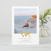 ワールドマップとハートの目的地のウェディングフォト セーブザデート (スタンド正面)