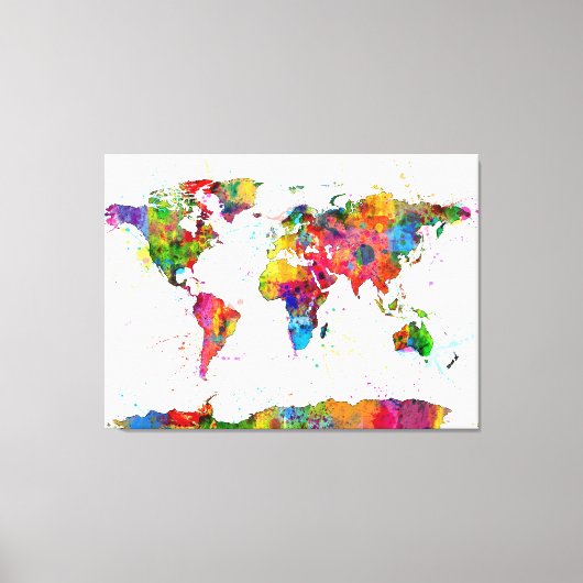 ワールドマップの水のカラーのマップ キャンバスプリント (正面)