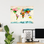 ワールドマップの水の色 ポスター (ホームオフィス)