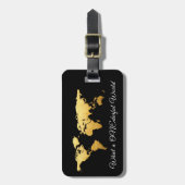 ワールドマップアドレスONEderful金ゴールド モダン ラゲッジタグ (正面縦)