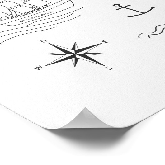 ワールドマップアート白黒航海のキッズ子供部屋 ポスター (角)