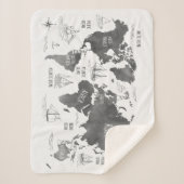 ワールドマップアート白黒 航海の シェルパブランケット (正面)