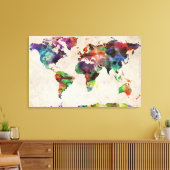 ワールドマップアーバンウォータカラー キャンバスプリント (インサイチュ (リビング))