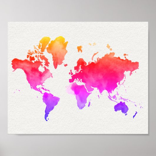 ワールドマップウォーターカラーレインボー ポスター (正面)