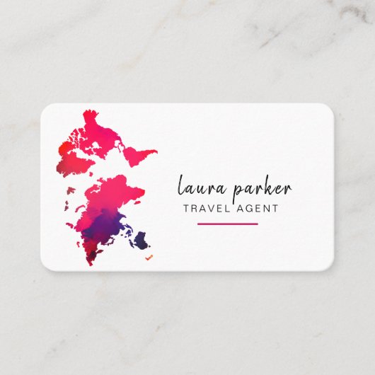 ワールドマップウォーターカラー旅行代理店クリーンエレガント 名刺 (正面)