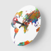 ワールドマップウォーターカラー18 ラウンド壁時計 (傾斜)