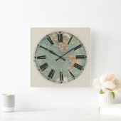 ワールドマップクロック スクエア壁時計 (ホーム)