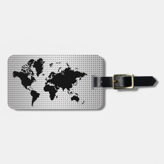 ワールドマップグレーフェイクプロフェッショナルブラックメタル ラゲッジタグ (正面横)