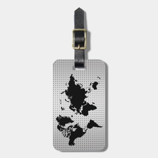 ワールドマップグレーフェイクプロフェッショナルブラックメタル ラゲッジタグ (正面縦)