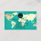 ワールドマップグローブマップトラベルエージェンシー金ゴールドティール(緑がかった色)ブルー 名刺 (裏面)