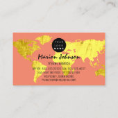 ワールドマップグローブマップ旅行サーモン金ゴールドロゴ 名刺 (裏面)