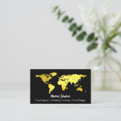 ワールドマップグローブマップ旅行ブラック金ゴールドロゴ 名刺 (スタンド正面)