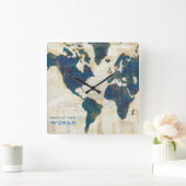 ワールドマップコラージュ スクエア壁時計 (ホーム)