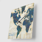 ワールドマップコラージュ スクエア壁時計 (傾斜)