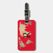 ワールドマップゴールデンセピアレッドブラックモノグラムイニシャル ラゲッジタグ (正面縦)