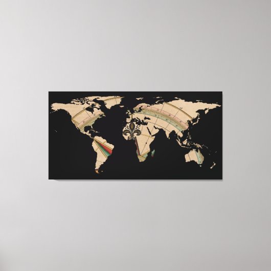 ワールドマップシルエット – コンパスバラ キャンバスプリント (正面)