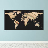 ワールドマップシルエット – コンパスバラ キャンバスプリント (インサイチュ (ウッドフロア))