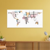 ワールドマップシルエット – 抽象芸術ピートモンドリアン キャンバスプリント (インサイチュ (リビング))