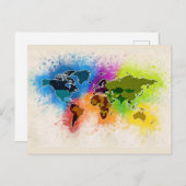 ワールドマップジオグラフィウォータカラートラベルバケーションアート ポストカード (正面/裏面)