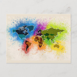 ワールドマップジオグラフィウォータカラートラベルバケーションアート ポストカード