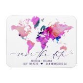 ワールドマップデイトを保存する旅行先ウェディング マグネット (横)