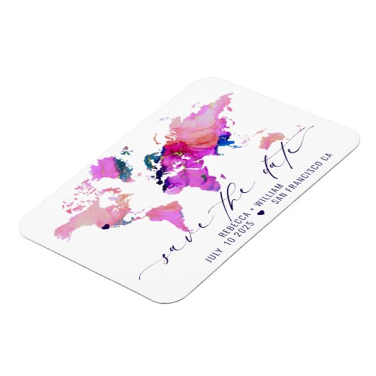 ワールドマップデイトを保存する旅行先ウェディング マグネット (左側)