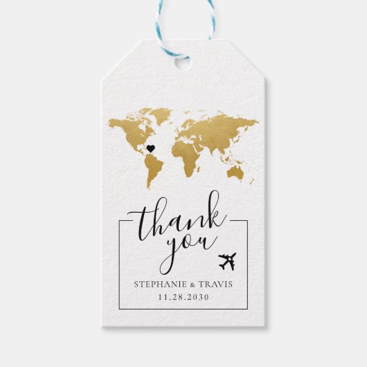 ワールドマップデスティネーションウェディングフライトラゲッジシェイプ ギフトタグ (正面)