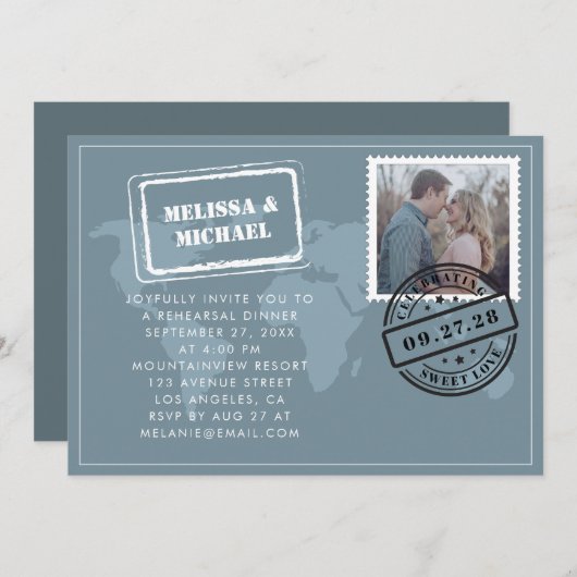 ワールドマップデスティネーションウェディングリハーサルディナー 招待状 (正面/裏面)