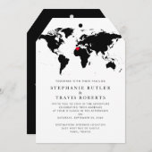 ワールドマップデスティネーションウェディング招待状B&Wラベル (正面/裏面)