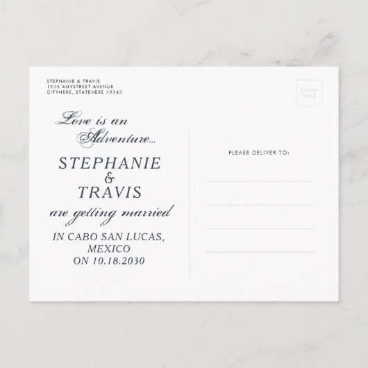 ワールドマップデスティネーションウェディング日付を保存 案内ポストカード (裏面)