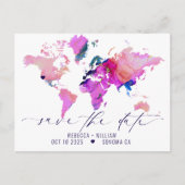 ワールドマップトラベル目的地ウェディング日付を保存 ポストカード (正面)