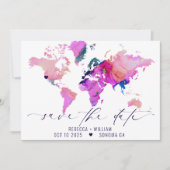 ワールドマップトラベル目的地ウェディング日付を保存 招待状 (正面)